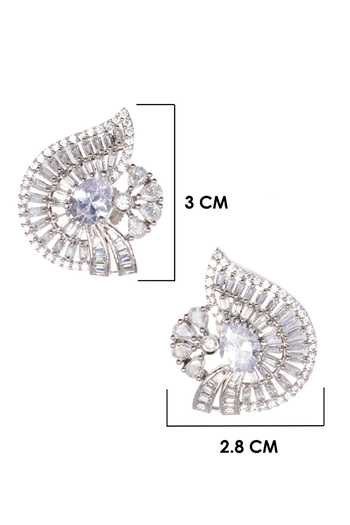 Shop_Nayaab By Sonia_Silver Plated Fabric Flowers Eargsmic Solitude Faux Diamond Studs _Online_at_Aza_Fashions