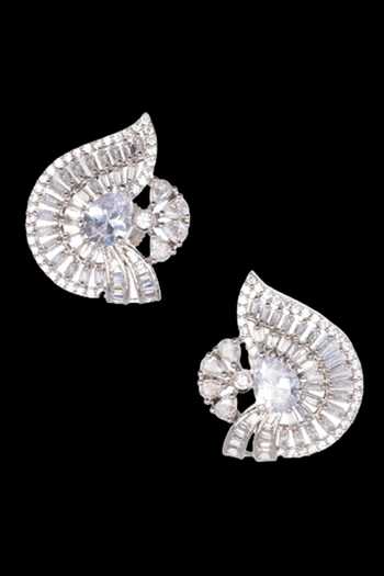 Nayaab By Sonia_Silver Plated Fabric Flowers Eargsmic Solitude Faux Diamond Studs _at_Aza_Fashions