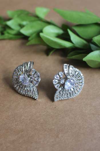 Buy_Nayaab By Sonia_Silver Plated Fabric Flowers Eargsmic Solitude Faux Diamond Studs 