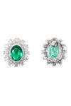 Shop_Nayaab By Sonia_Silver Plated Stones, Foil Leafy Lustre And Faux Diamond Encrusted Earrings _at_Aza_Fashions