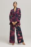 Buy_LABEL SHRISTI CHETANI_Multi Color Crepe Printed Abstract Lapel Collar Milan Blazer With Pant _at_Aza_Fashions