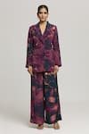 LABEL SHRISTI CHETANI_Multi Color Crepe Printed Abstract Lapel Collar Milan Blazer With Pant _Online_at_Aza_Fashions