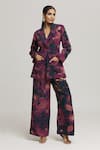 Buy_LABEL SHRISTI CHETANI_Multi Color Crepe Printed Abstract Lapel Collar Milan Blazer With Pant _Online_at_Aza_Fashions