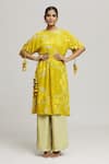 LABEL SHRISTI CHETANI_Yellow Crepe Printed Abstract Round Rangat Flared Kurta With Pant _Online_at_Aza_Fashions