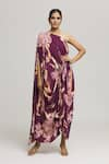 Buy_LABEL SHRISTI CHETANI_Purple Crepe Printed Abstract One Shoulder Maaya Brushstroke Dress _at_Aza_Fashions