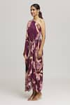 LABEL SHRISTI CHETANI_Purple Crepe Printed Abstract One Shoulder Maaya Brushstroke Dress _Online_at_Aza_Fashions