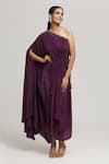 Buy_LABEL SHRISTI CHETANI_Purple Crepe Solid One Shoulder Mohini Draped Dress _at_Aza_Fashions