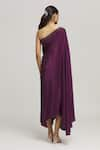 Shop_LABEL SHRISTI CHETANI_Purple Crepe Solid One Shoulder Mohini Draped Dress _at_Aza_Fashions