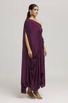 LABEL SHRISTI CHETANI_Purple Crepe Solid One Shoulder Mohini Draped Dress _Online_at_Aza_Fashions