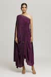 LABEL SHRISTI CHETANI_Purple Crepe Solid One Shoulder Mohini Draped Dress _at_Aza_Fashions