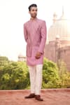 Shop_Philocaly_Pink 100% Silk Embroidery Kantha Stitchline Dhara Work Bandhgala _at_Aza_Fashions