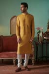 Buy_Philocaly_Yellow Cotton Silk Pipe Citrine Work Kurta _at_Aza_Fashions