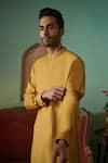 Philocaly_Yellow Cotton Silk Pipe Citrine Work Kurta _Online_at_Aza_Fashions