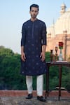 Buy_Philocaly_Blue Cotton Silk Embroidered Floral Aibek Kurta _at_Aza_Fashions