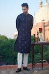 Buy_Philocaly_Blue Cotton Silk Embroidered Floral Aibek Kurta _Online_at_Aza_Fashions