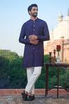 Buy_Philocaly_Blue Cotton Silk Solid Badru Front-buttoned Kurta _at_Aza_Fashions