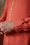 Philocaly_Orange Cotton Silk Embroidered Geometric Qila Kurta _Online_at_Aza_Fashions