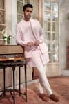 Shop_Philocaly_Pink Cotton Silk Blend Solid Ruh Front-buttoned Bundi_at_Aza_Fashions
