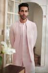 Shop_Philocaly_Pink Cotton Silk Blend Solid Ruhdar Front-buttoned Bundi And Kurta Set _Online_at_Aza_Fashions