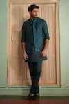 Shop_Philocaly_Blue 100% Silk Hand Embroidered Sequins Palash Bundi _at_Aza_Fashions