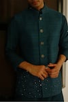 Buy_Philocaly_Blue 100% Silk Hand Embroidered Sequins Palash Bundi 