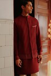Buy_Philocaly_Maroon Cotton Silk Embroidered Thread Regent Bundi_Online_at_Aza_Fashions