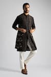 Buy_Paarsh_Brown Bamberg Silk Embroidered Thread Tonal Nehru Jacket Set _at_Aza_Fashions