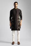 Paarsh_Brown Bamberg Silk Embroidered Thread Tonal Nehru Jacket Set _Online_at_Aza_Fashions