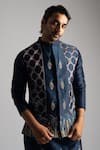 Buy_Paarsh_Blue Chanderi Cotton Embroidered Mirror Motif Nehru Jacket Set _Online_at_Aza_Fashions