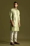 Shop_Paarsh_Green Bamberg Silk Embroidered Thread Open Nehru Jacket Set _Online_at_Aza_Fashions