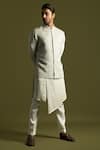 Buy_PAARSH_Gray Linen, Satin Embroidery, Cut Work Grey Bundi Jacket _at_Aza_Fashions
