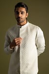 Paarsh_Grey Linen Satin Embroidered French Knot Nehru Jacket _Online_at_Aza_Fashions