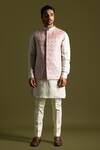 Buy_PAARSH_Pink Linen, Satin Embroidery Geometric Nehru Jacket _at_Aza_Fashions
