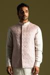 Shop_PAARSH_Pink Linen, Satin Embroidery Geometric Nehru Jacket _at_Aza_Fashions