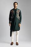 Buy_Paarsh_Green Bamberg Silk Embroidered Thread Nehru Jacket And Kurta Set _at_Aza_Fashions