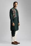 Shop_Paarsh_Green Bamberg Silk Embroidered Thread Nehru Jacket And Kurta Set _Online_at_Aza_Fashions