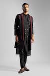 Paarsh_Brown Bamberg Silk Embroidered Thread Work Jacket And Kurta Set _Online_at_Aza_Fashions