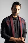 Shop_Paarsh_Brown Bamberg Silk Embroidered Thread Work Jacket And Kurta Set _Online_at_Aza_Fashions