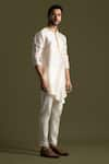 Buy_Paarsh_Cream Kurta Bamberg Silk Embroidered Thread French Knot Placket With Pant _at_Aza_Fashions