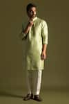 Buy_Paarsh_Green Cotton Embroidery Pintuck Kurta With Pant Pyjama _at_Aza_Fashions