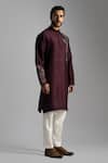 Buy_PAARSH_Maroon Cotton Embroidery, Beads Floral Thread Kurta With Pant _at_Aza_Fashions