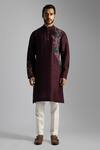 PAARSH_Maroon Cotton Embroidery, Beads Floral Thread Kurta With Pant _Online_at_Aza_Fashions