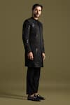 Buy_Paarsh_Black Linen Satin Embroidery Cut Dana Gardenia Achkan With Trouser _Online_at_Aza_Fashions