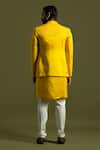 Shop_Paarsh_Yellow Linen Satin Embroidery Thread Tribe And Mirror Jacket Kurta Set _at_Aza_Fashions