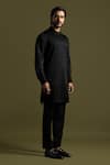 Buy_Paarsh_Black Linen Satin Embroidery Stitch Kurta With Trouser _at_Aza_Fashions