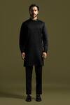 Paarsh_Black Linen Satin Embroidery Stitch Kurta With Trouser _Online_at_Aza_Fashions