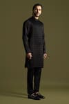 Buy PAARSH Black Cotton, Linen, Satin Embroidery Smocked Panel Kurta With Trouser Online at Aza Fashions Buy_PAARSH_Black Cotton, Linen, Satin Embroidery Smocked Panel Kurta With Trouser _Online_at_Aza_Fashions