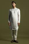 Buy_PAARSH_Grey Cotton, Linen, Satin Amaryllis Vine Triple Layered Kurta With Trouser _at_Aza_Fashions