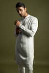 PAARSH_Grey Cotton, Linen, Satin Amaryllis Vine Triple Layered Kurta With Trouser _Online_at_Aza_Fashions