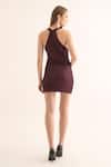 Shop_Torqadorn_Maroon Polyester Rhinestones Halter , Cowl Studded Dress _at_Aza_Fashions